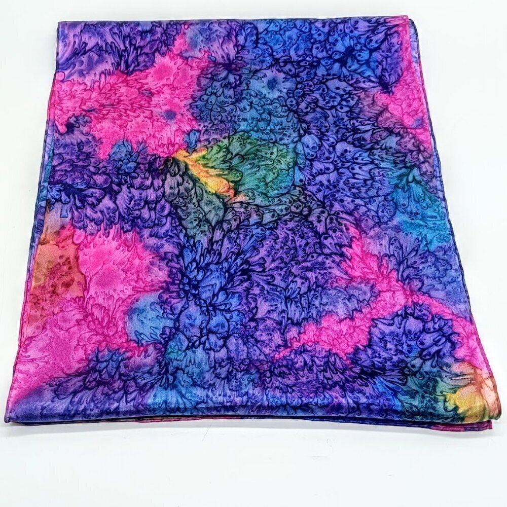 Sheer Multicolor Jewel-Tone Tie-Dye Oblong Silk Scarf